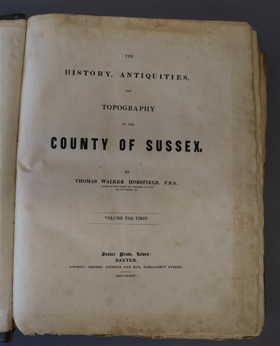 Horsfield, Thomas Walker - The History, Antiquities and Topography of the County of Sussex, 2 vols, qto, quarter calf, with folding map